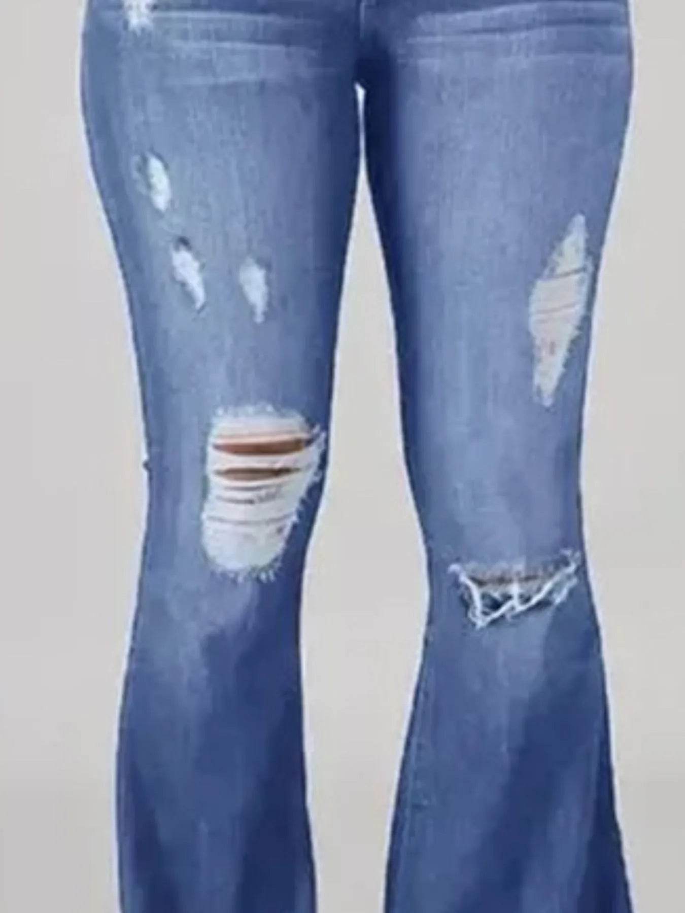 Full Size Distressed Raw Hem Flare Jeans Plus Size - Ultim8 Designs 4 U