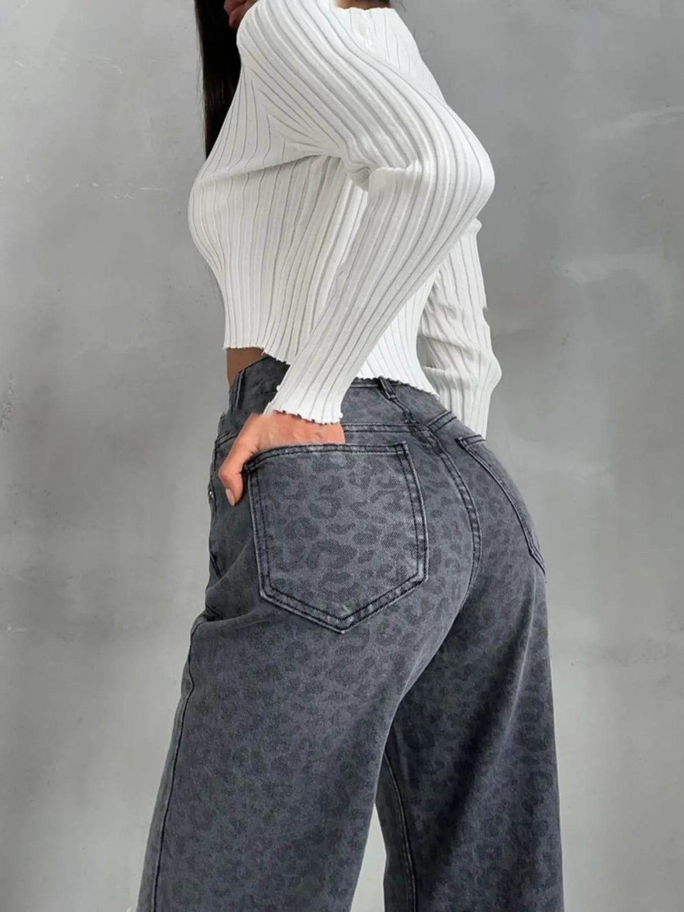 High-Waisted Leopard Print Flare Jeans - Ultim8 Designs 4 U