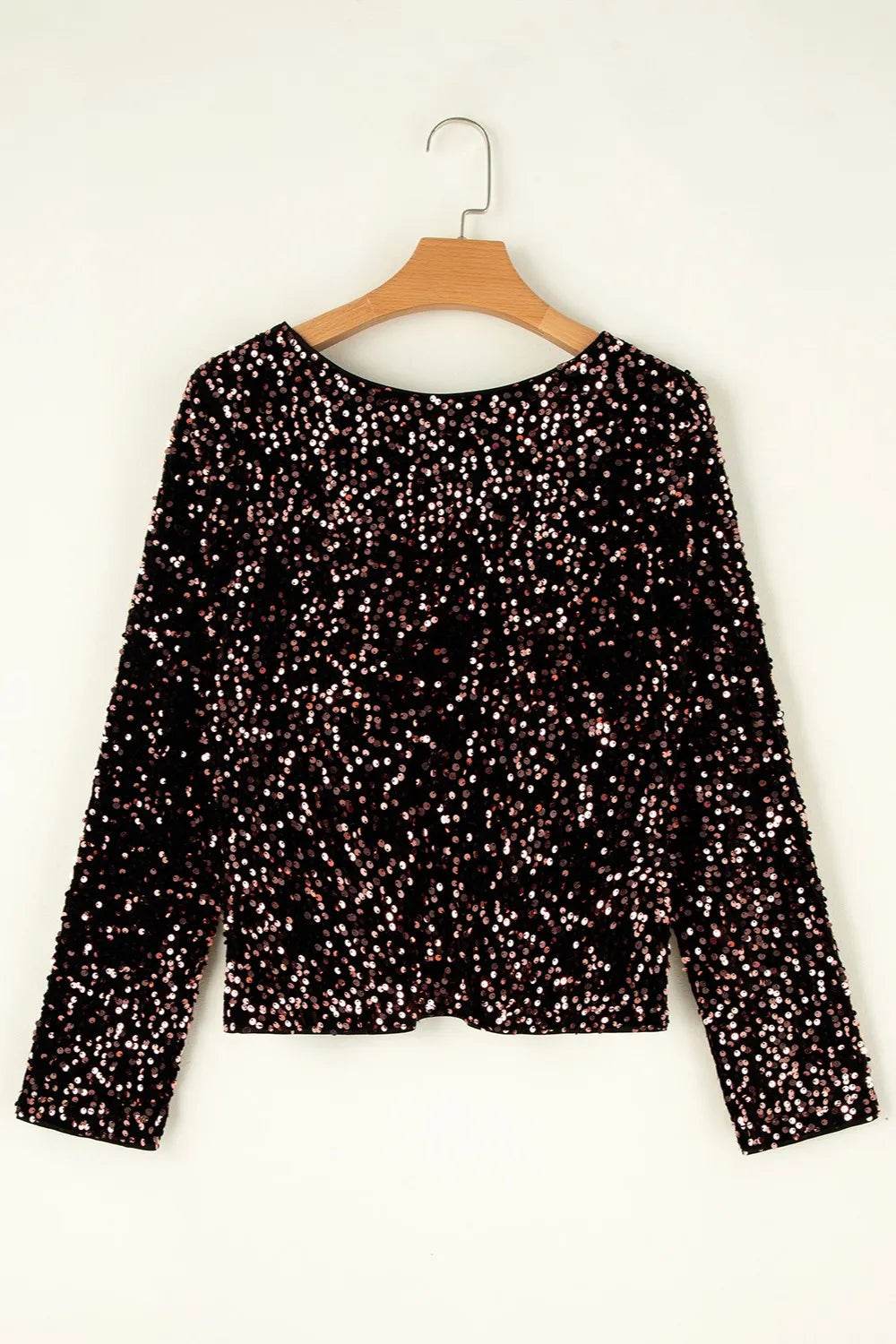 Sequin Round Neck Long Sleeve Blouse - Ultim8 Designs 4 U