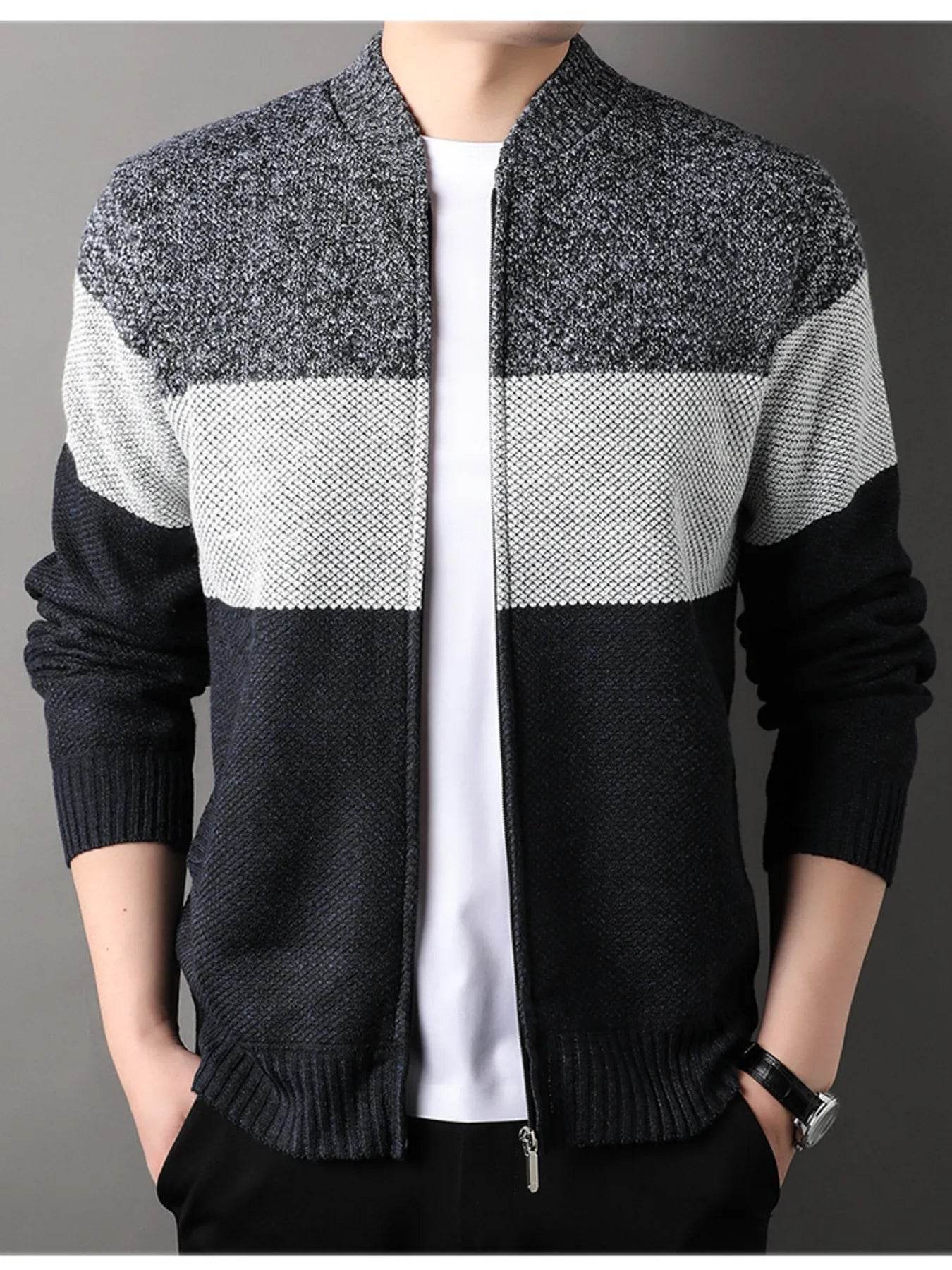 Men's Plus Size Color Block Zip Up Cardigan - Ultim8 Designs 4 U