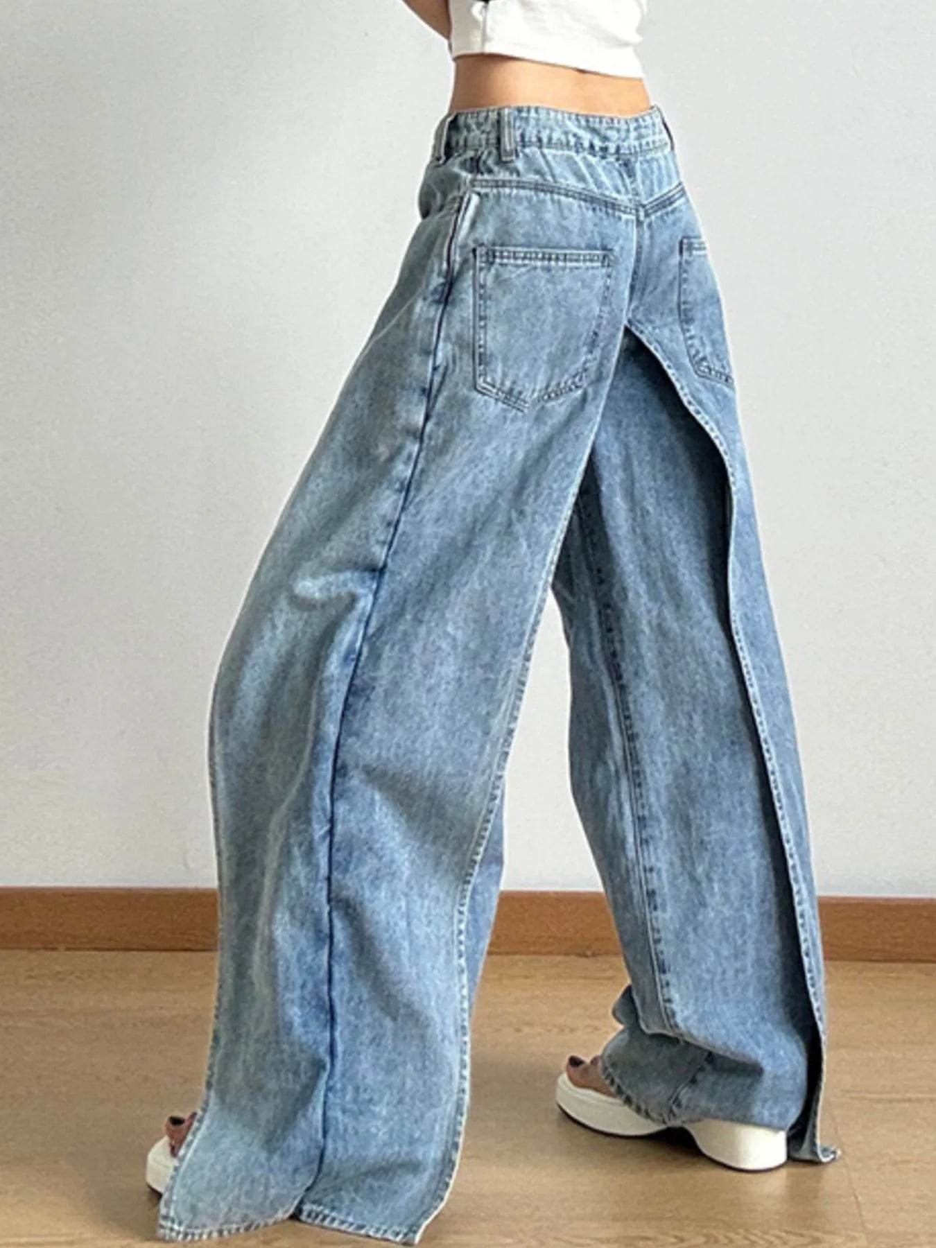 Wide Leg Wash Patchwork Jeans - Ultim8 Designs 4 U