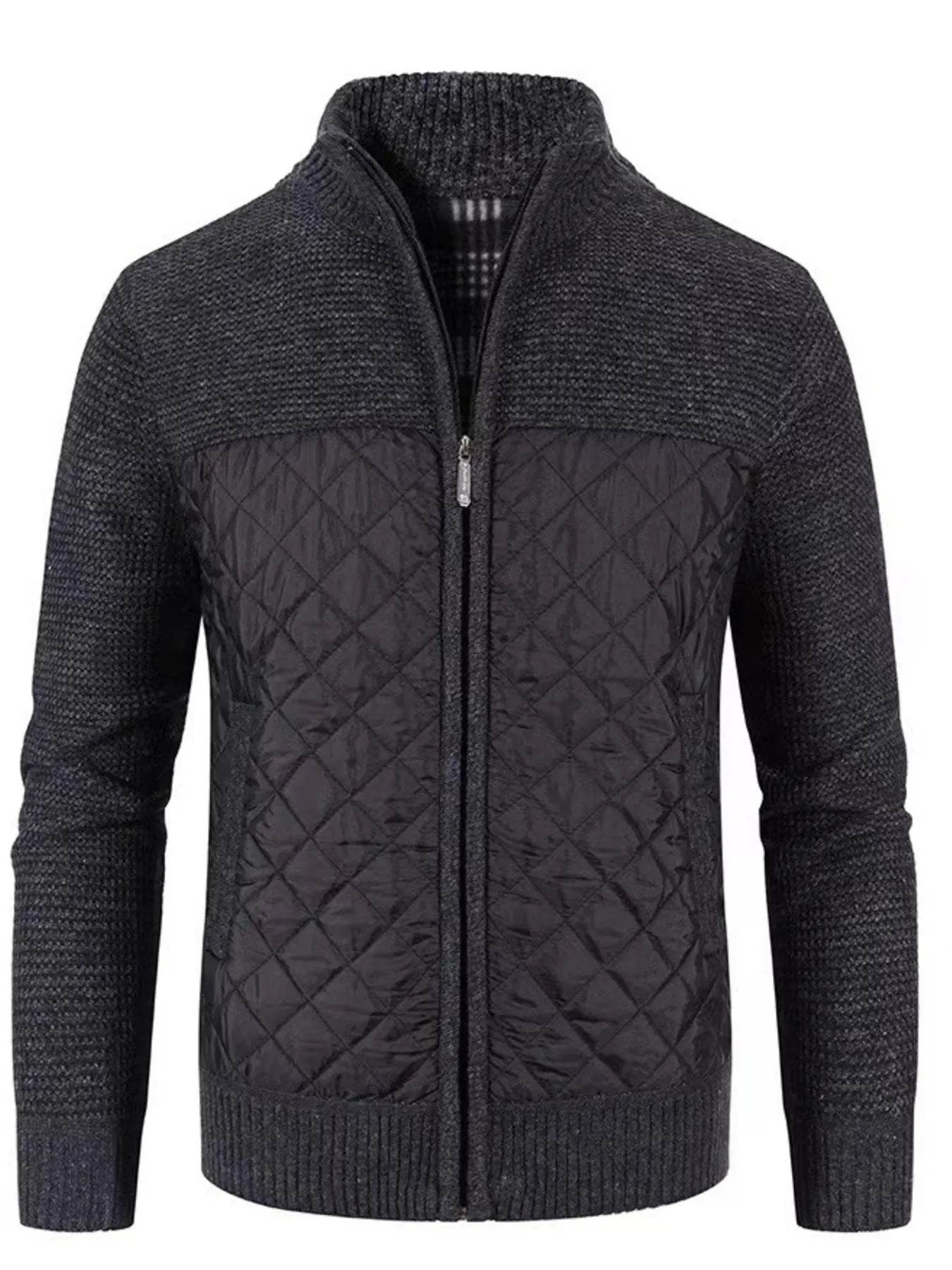Men's Plus Size Quilted Panel Zip-Up Sweater Cardigan - Ultim8 Designs 4 U
