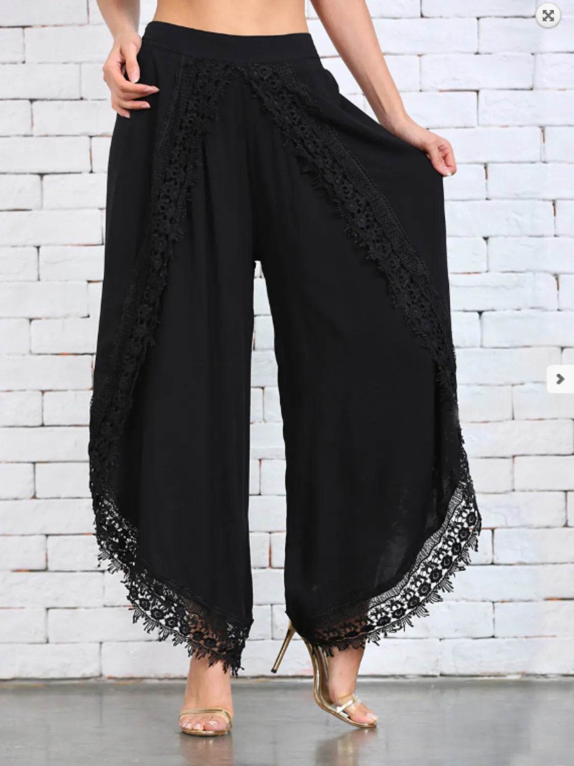 Full Size Lace Detail Wide Leg Pants Plus Size - Ultim8 Designs 4 U