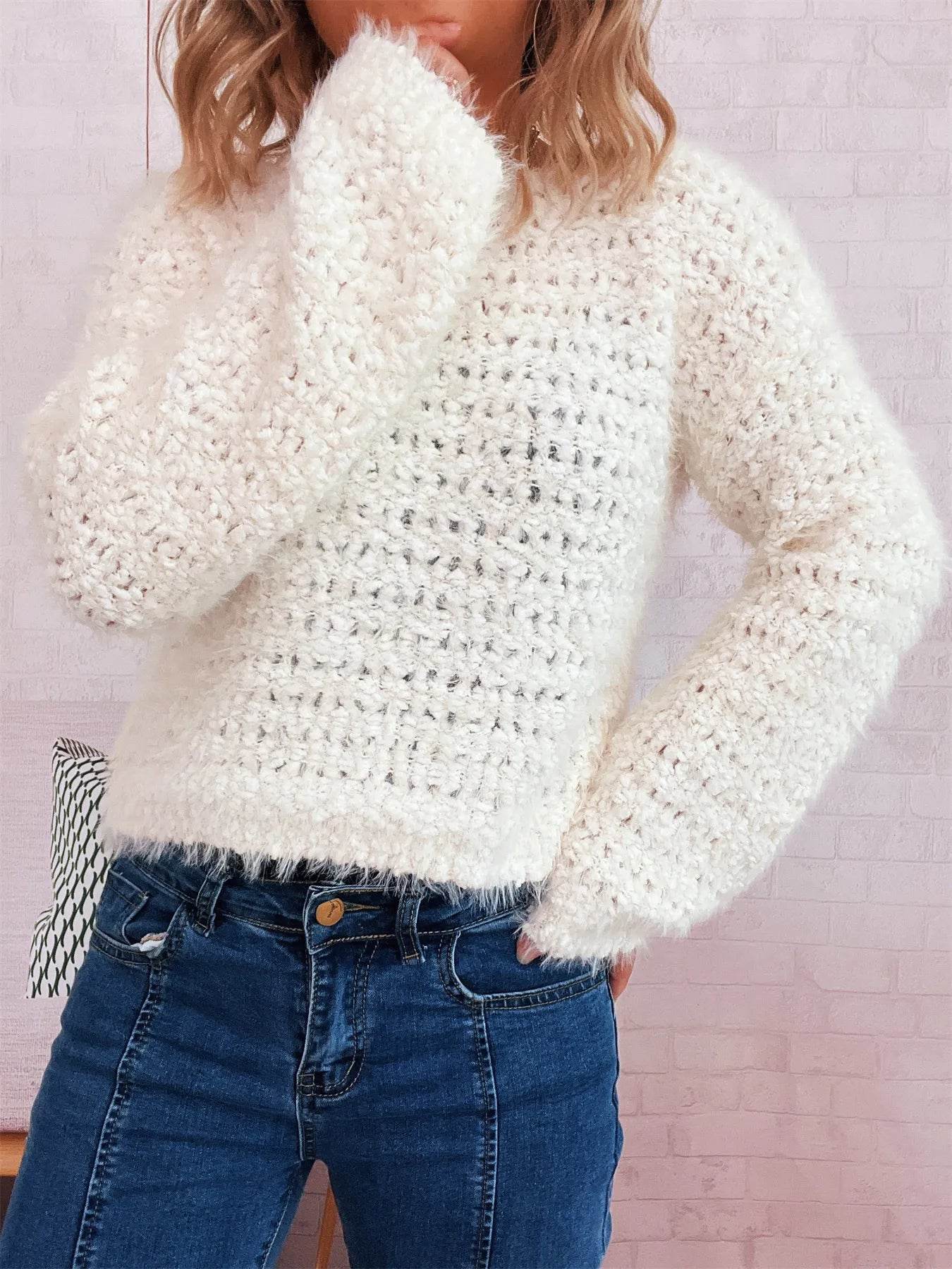 Crochet Round Neck Dropped Shoulder Sweater - Ultim8 Designs 4 U