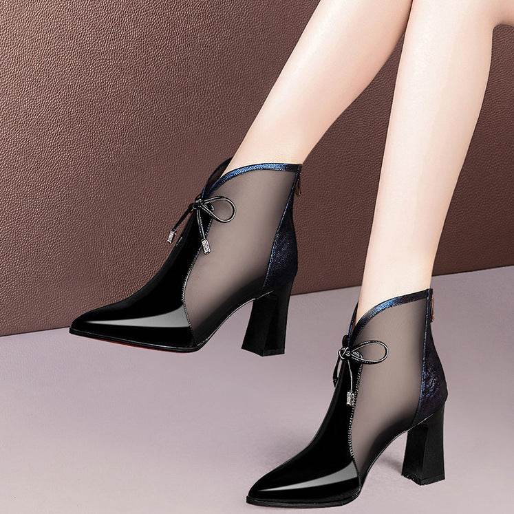 Patent Leather Mesh Boots Female Hollow Mesh - Ultim8 Designs 4 U