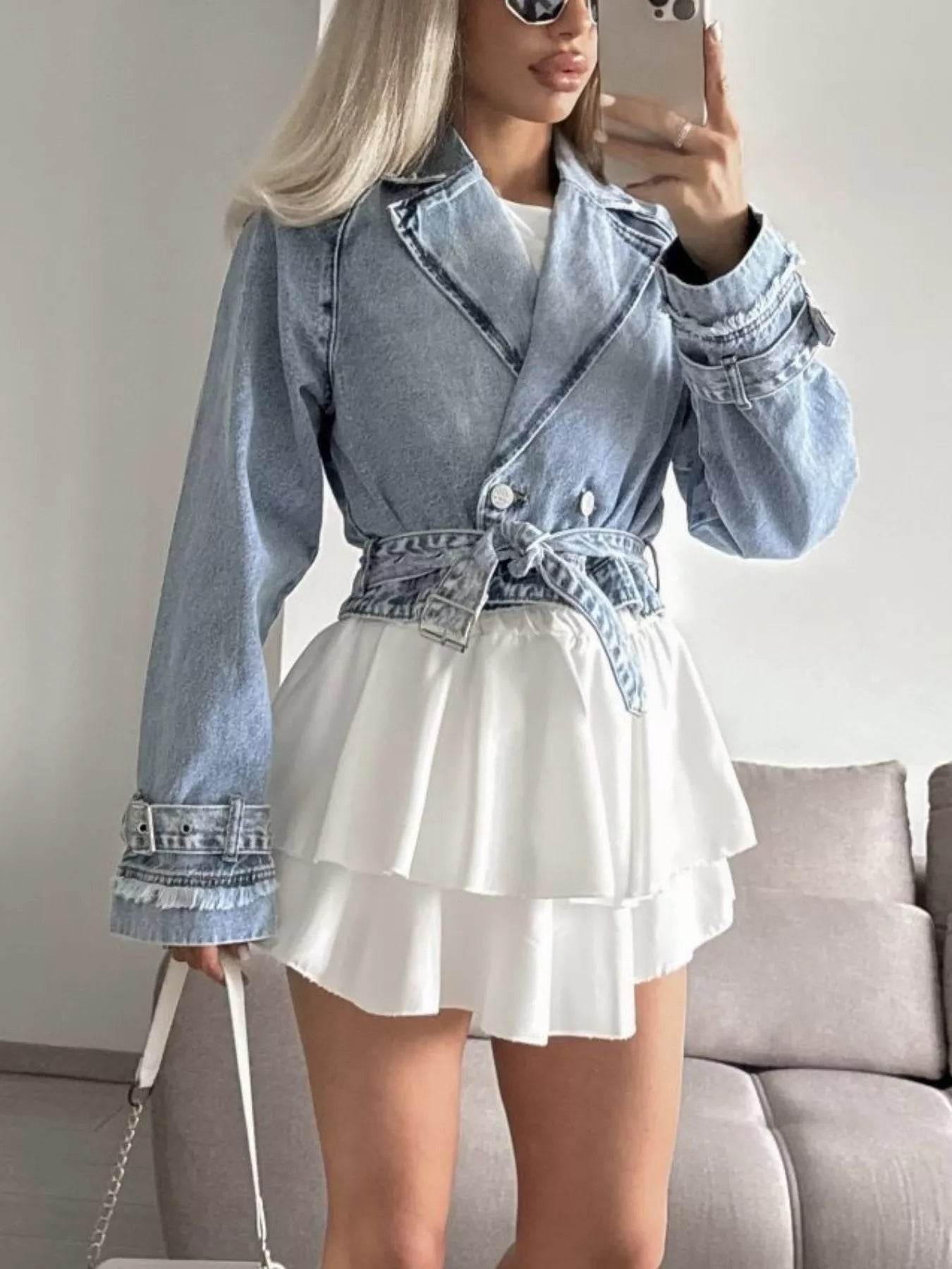 Long Sleeve Crop Denim Jacket - Ultim8 Designs 4 U