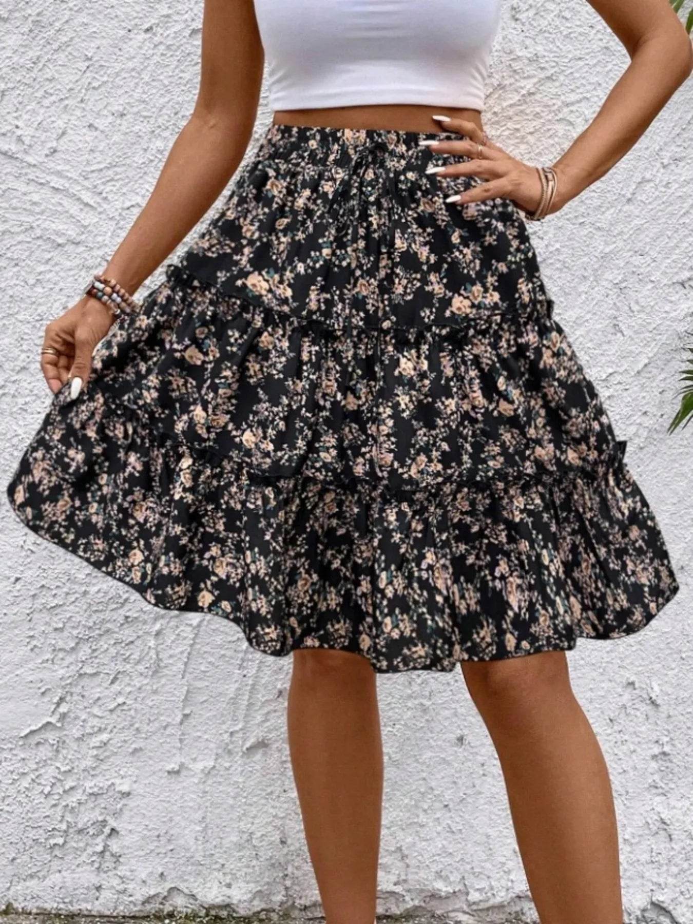 Floral Print Midi Skirt - Ultim8 Designs 4 U