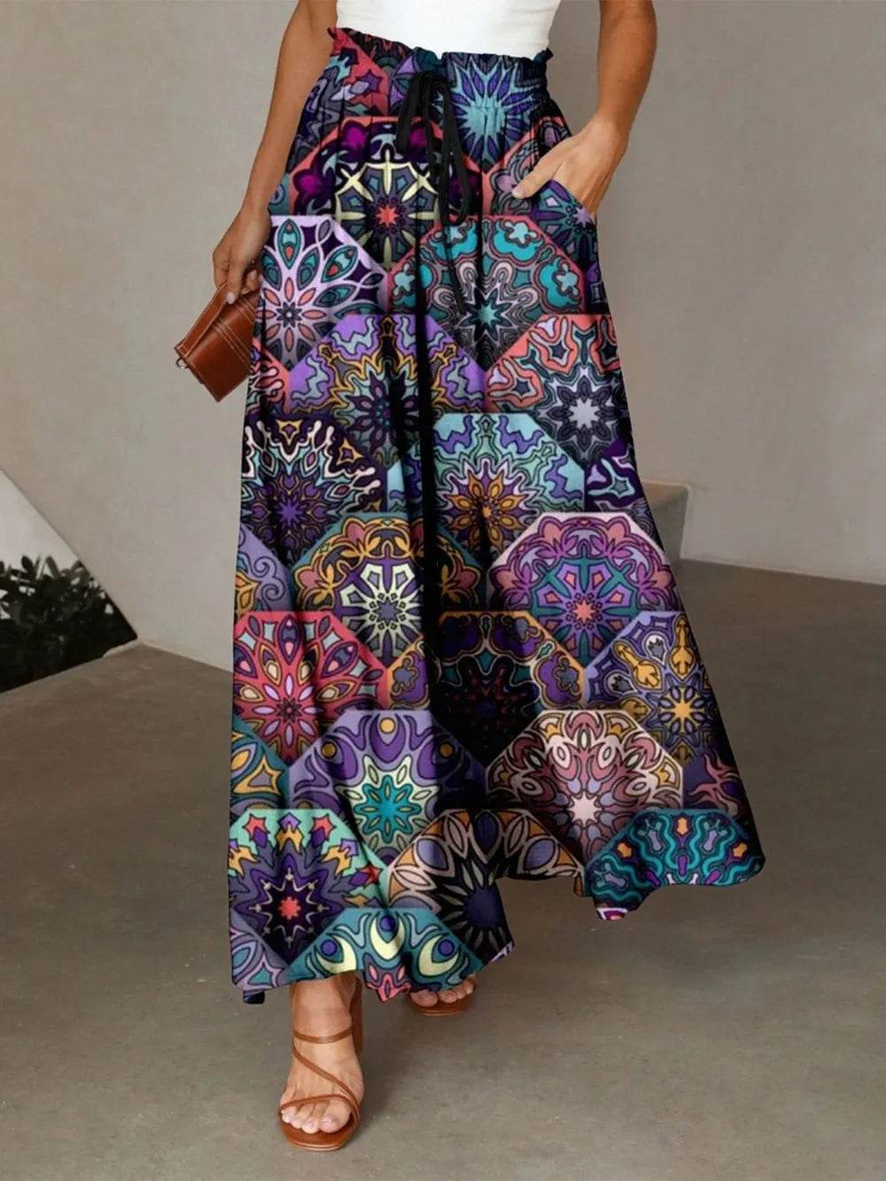 Printed Maxi Skirt with Pockets - Ultim8 Designs 4 U