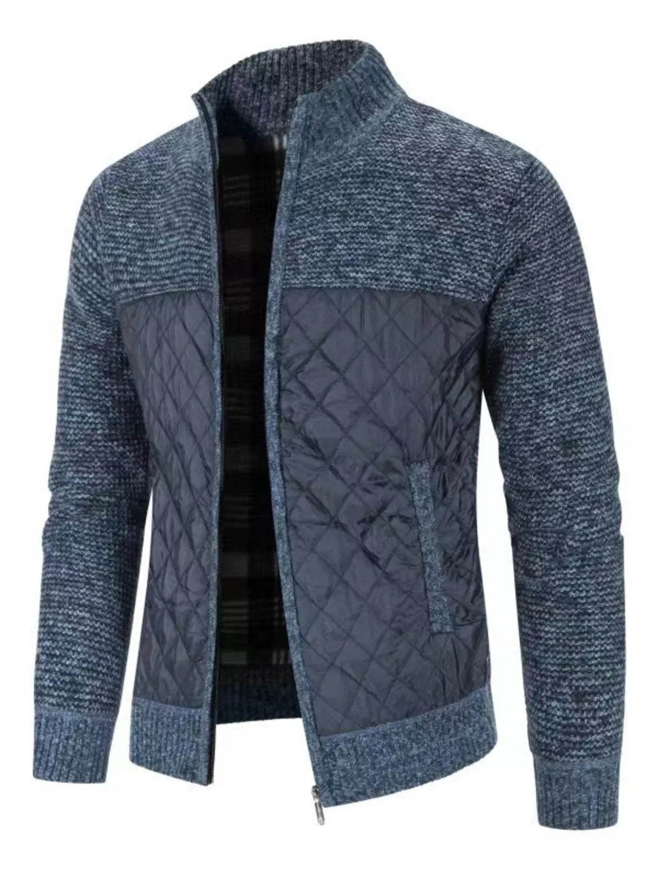 Men's Plus Size Quilted Panel Zip-Up Sweater Cardigan - Ultim8 Designs 4 U