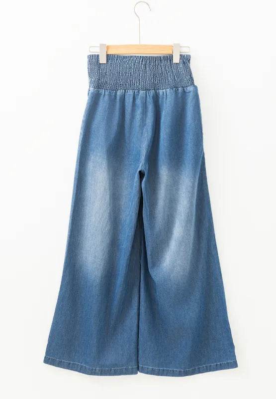 Smocked Wide Leg Jeans - Ultim8 Designs 4 U