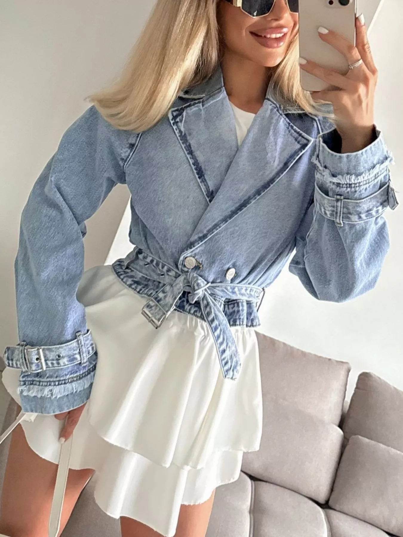 Long Sleeve Crop Denim Jacket - Ultim8 Designs 4 U