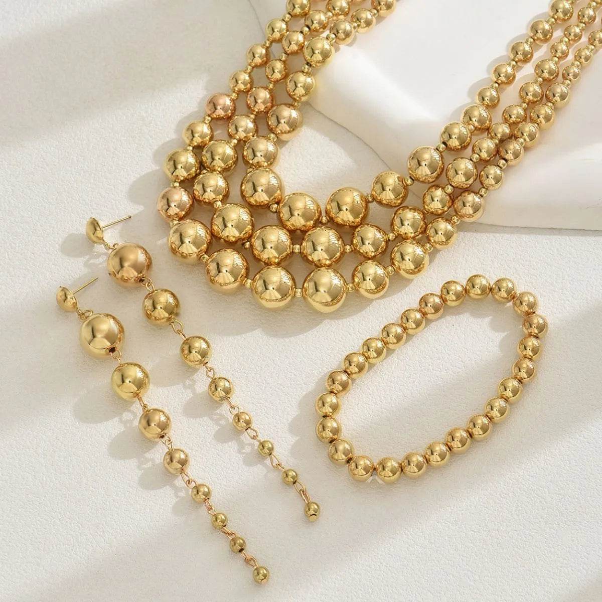 18K Stainless Steel Beaded Multi-Layered Necklace Bracelet Earrings Jewelry Set - Ultim8 Designs 4 U