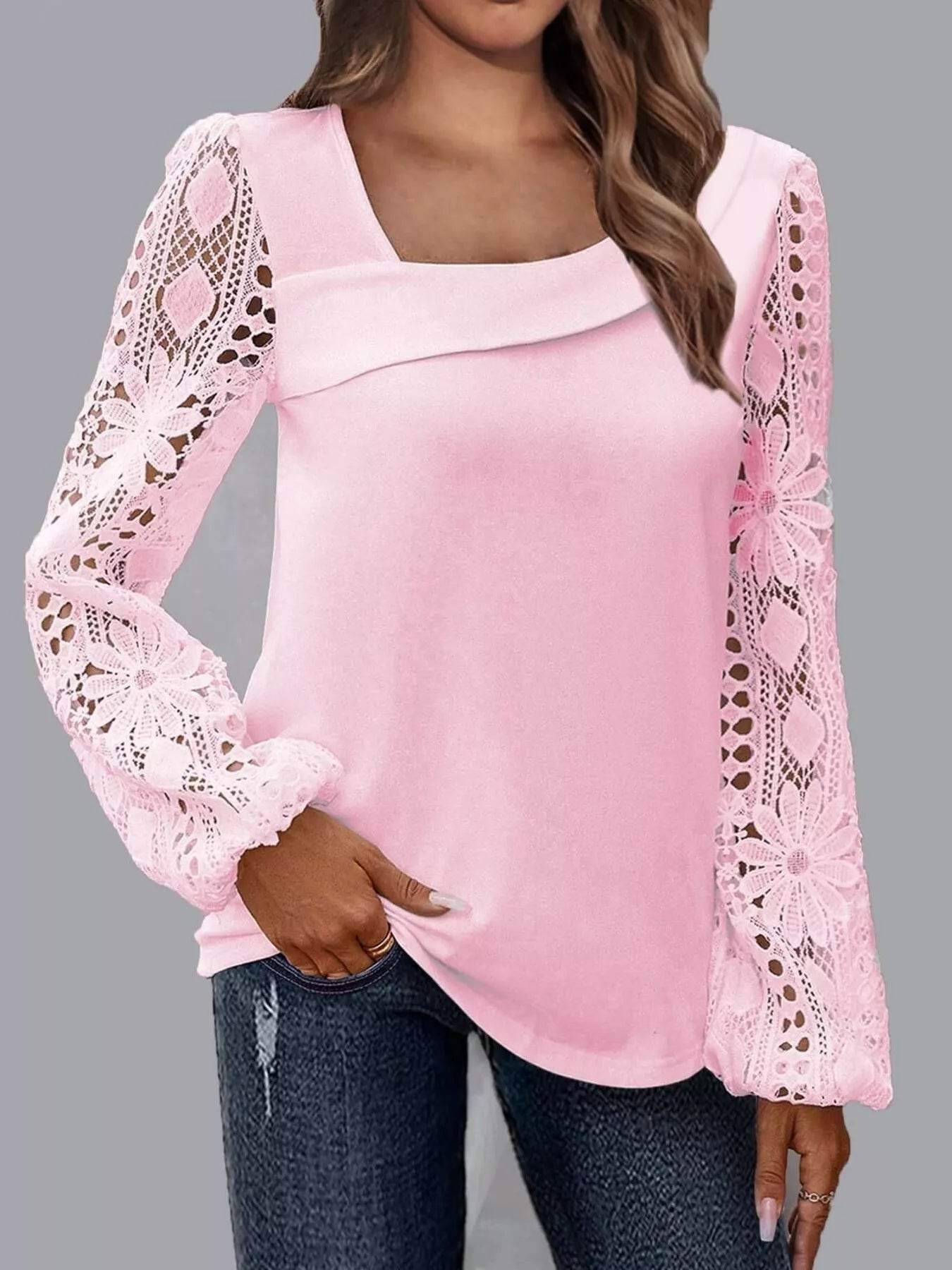 Asymmetrical Lace Long Sleeve Blouse - Ultim8 Designs 4 U