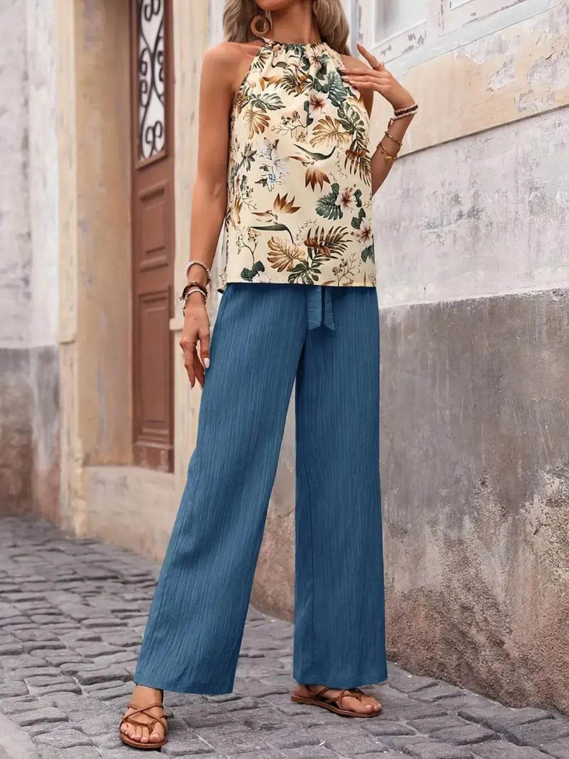 Printed Tank Top and Wide Leg Pants Set - Ultim8 Designs 4 U