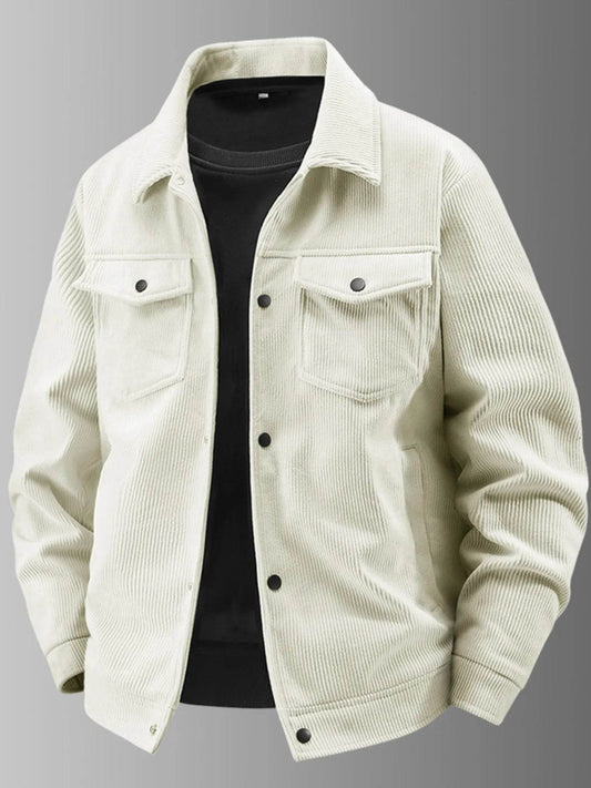 Men's Plus Size Corduroy Button-Up Jacket with Chest Pockets - Ultim8 Designs 4 U