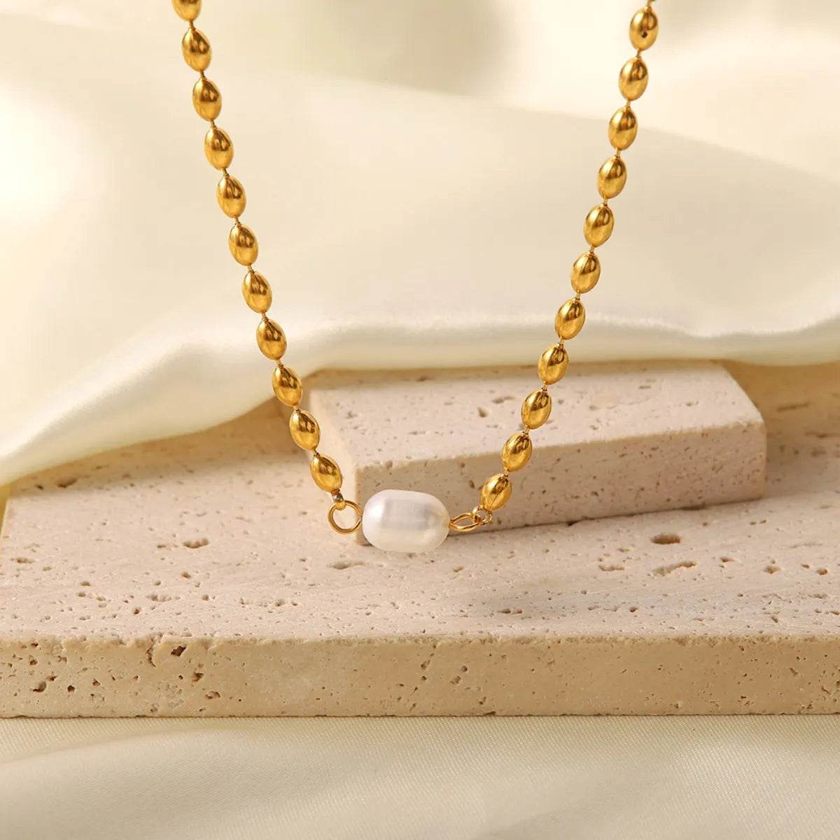 Pearl and Gold Chain Jewelry Set with Necklace and Bracelet - Ultim8 Designs 4 U