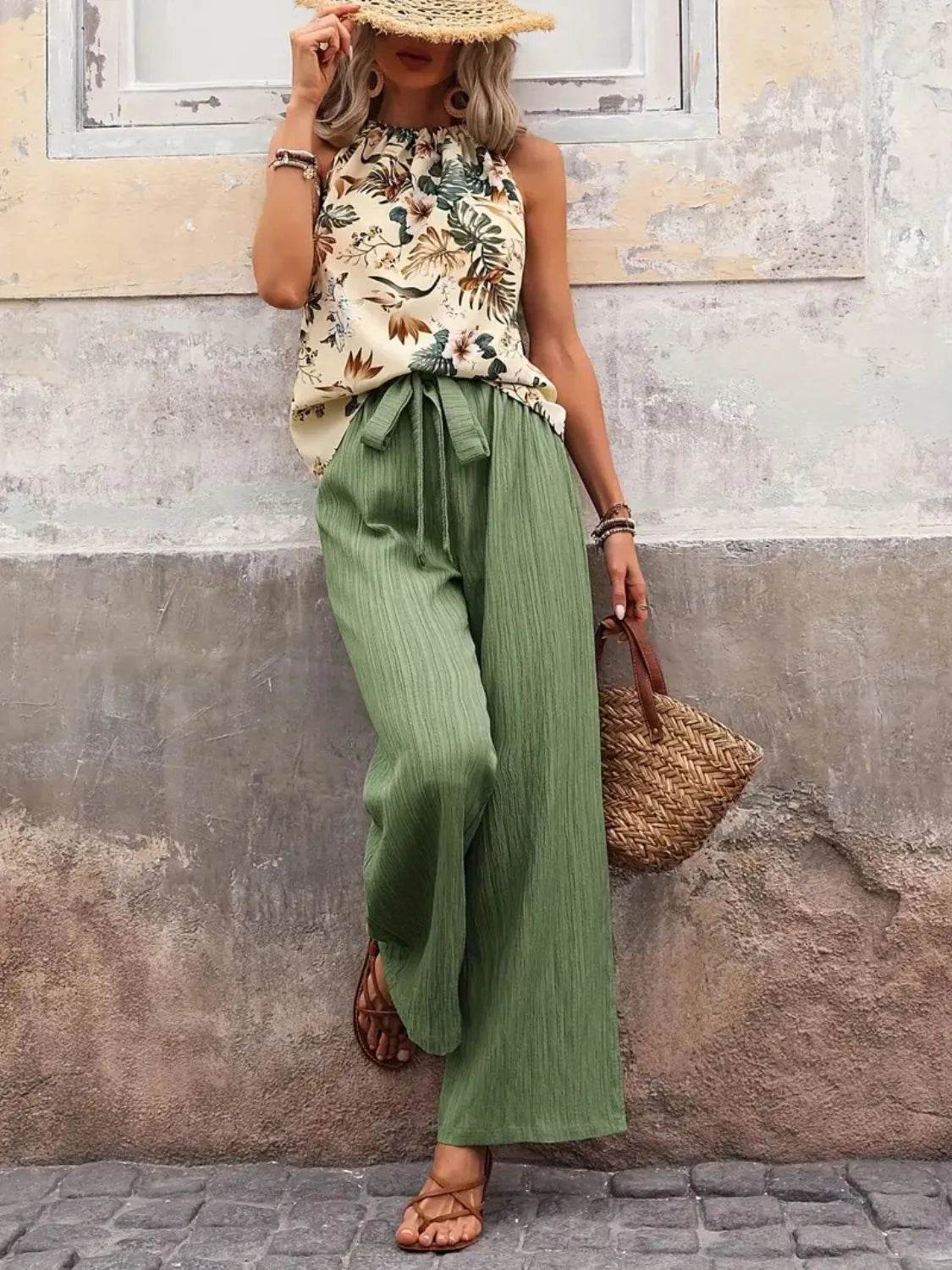 Printed Tank Top and Wide Leg Pants Set - Ultim8 Designs 4 U
