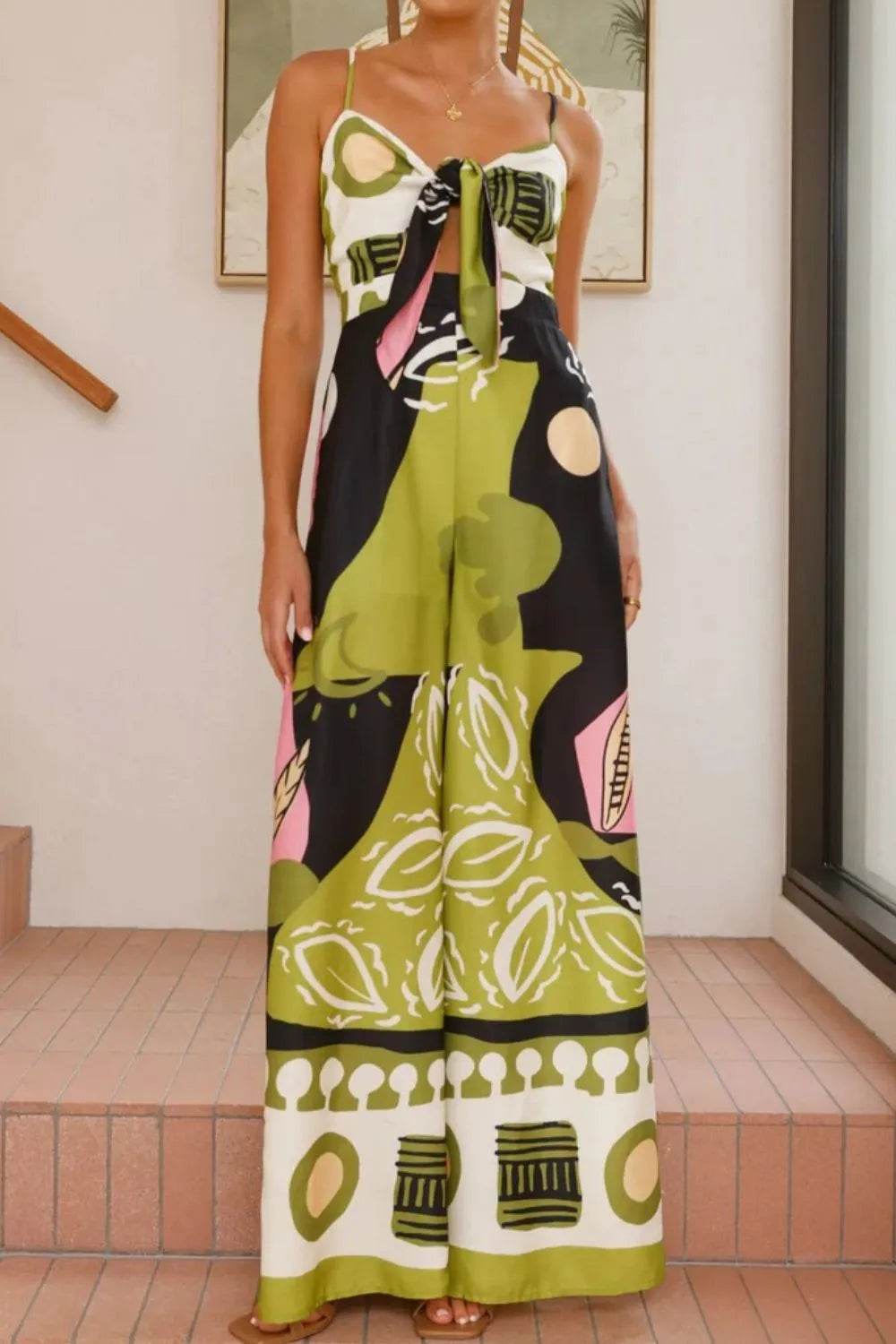 Printed Sweetheart Neck Jumpsuit - Ultim8 Designs 4 U
