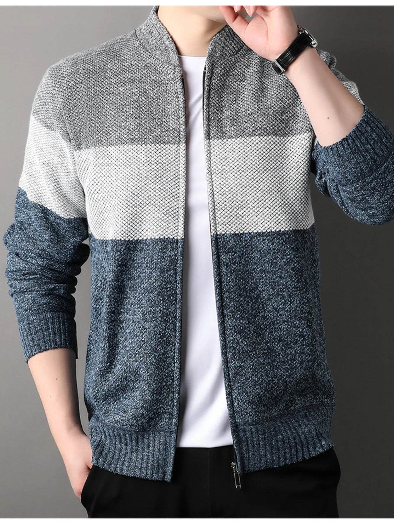 Men's Plus Size Color Block Zip Up Cardigan - Ultim8 Designs 4 U