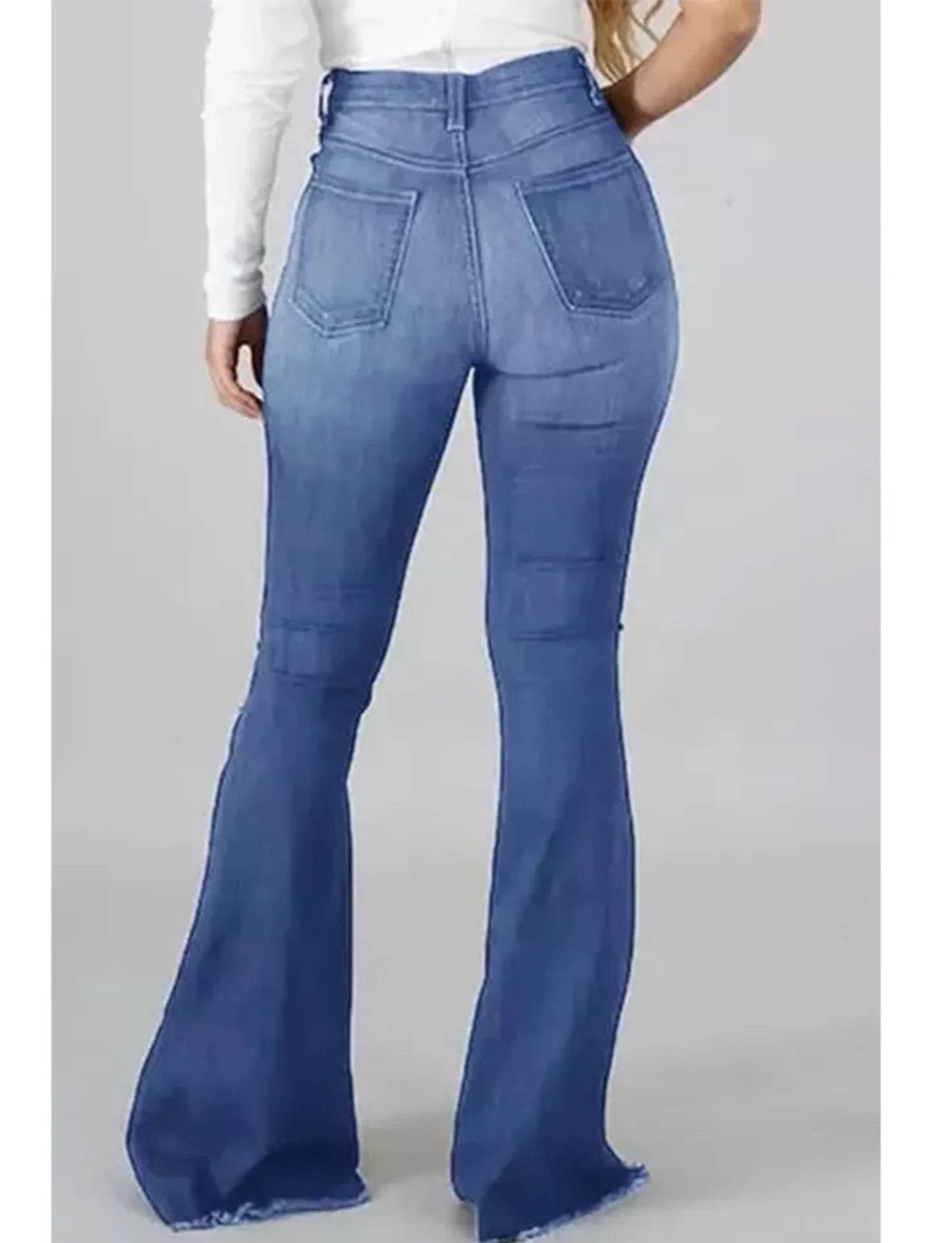Full Size Distressed Raw Hem Flare Jeans Plus Size - Ultim8 Designs 4 U