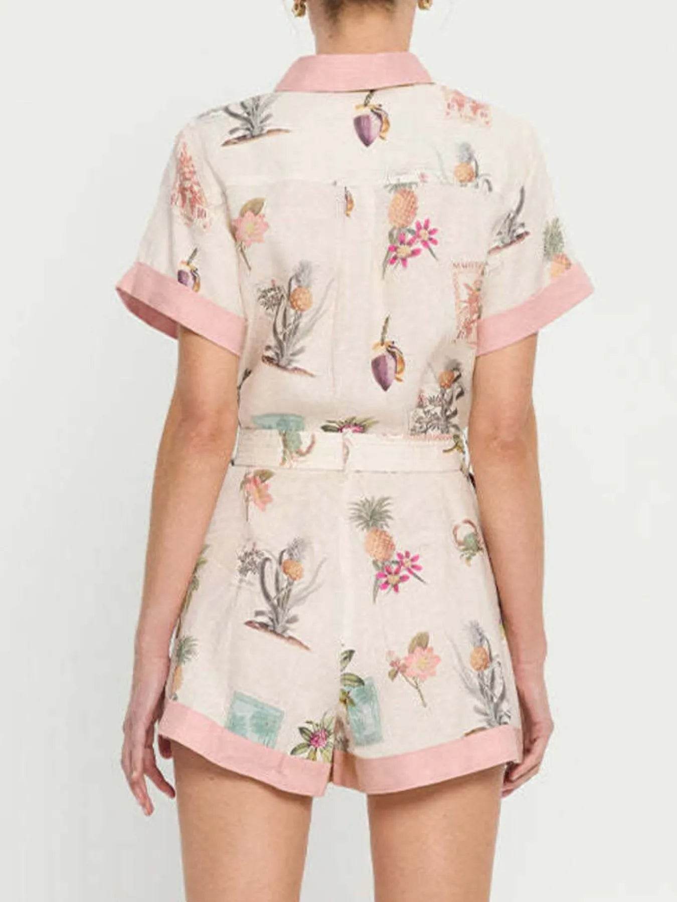 Printed Short Sleeve Romper with Belt - Ultim8 Designs 4 U