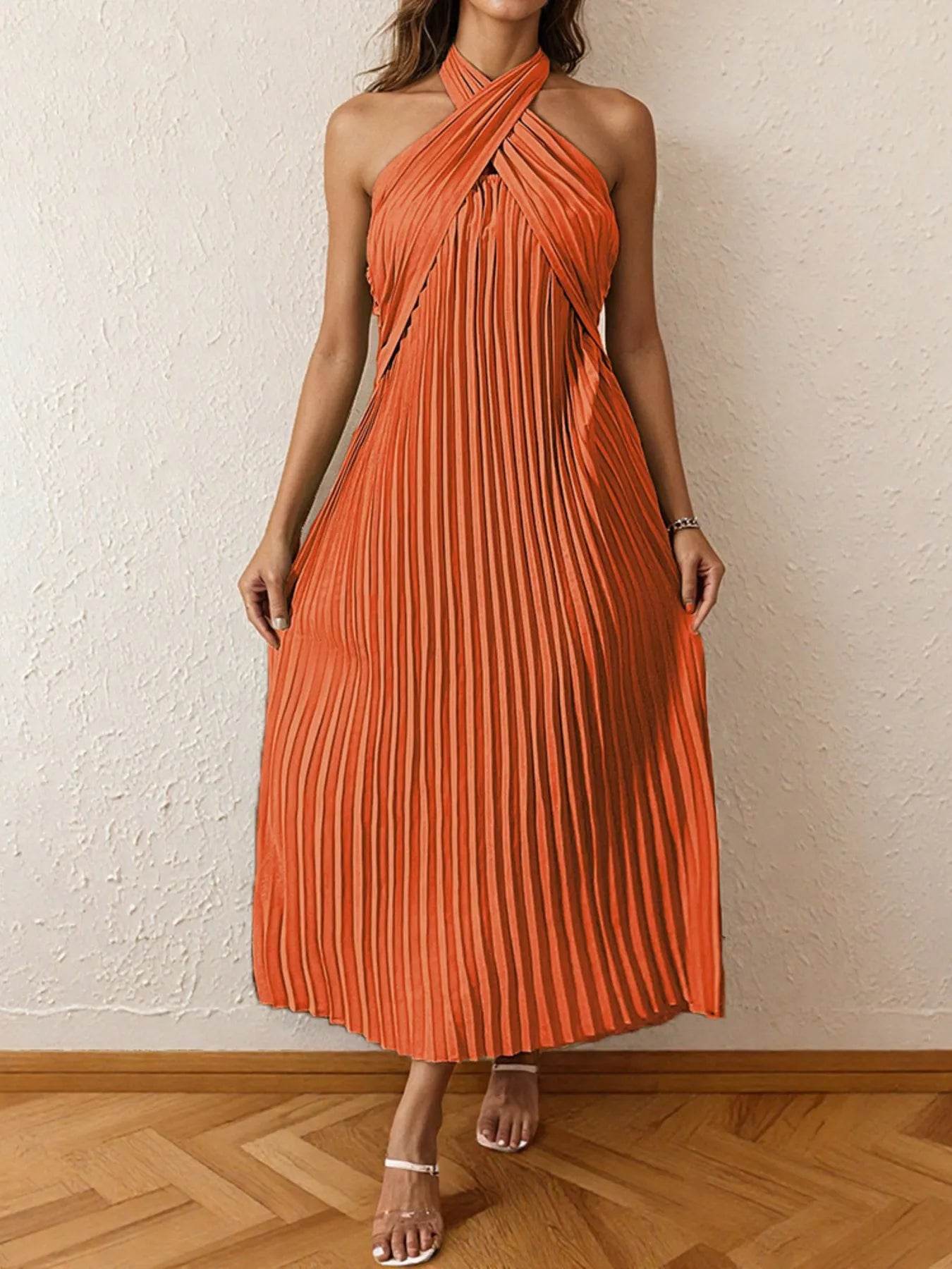 Pleated Halter Neck Midi Dress - Ultim8 Designs 4 U
