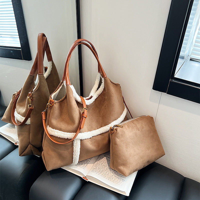 Handbags - Totes - 2pcs Women Plush Casual Large-Capacity Suede Winter