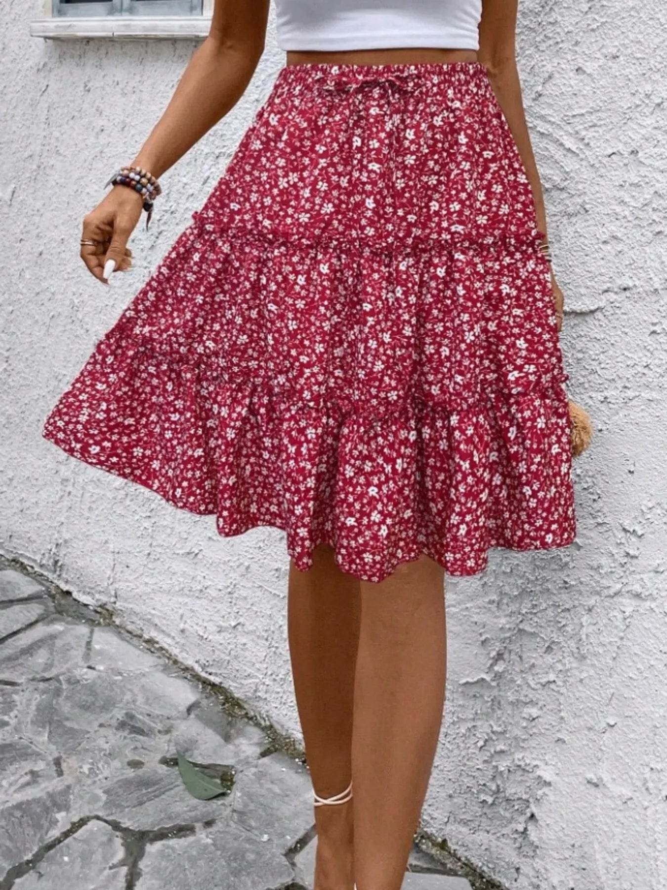Floral Print Midi Skirt - Ultim8 Designs 4 U