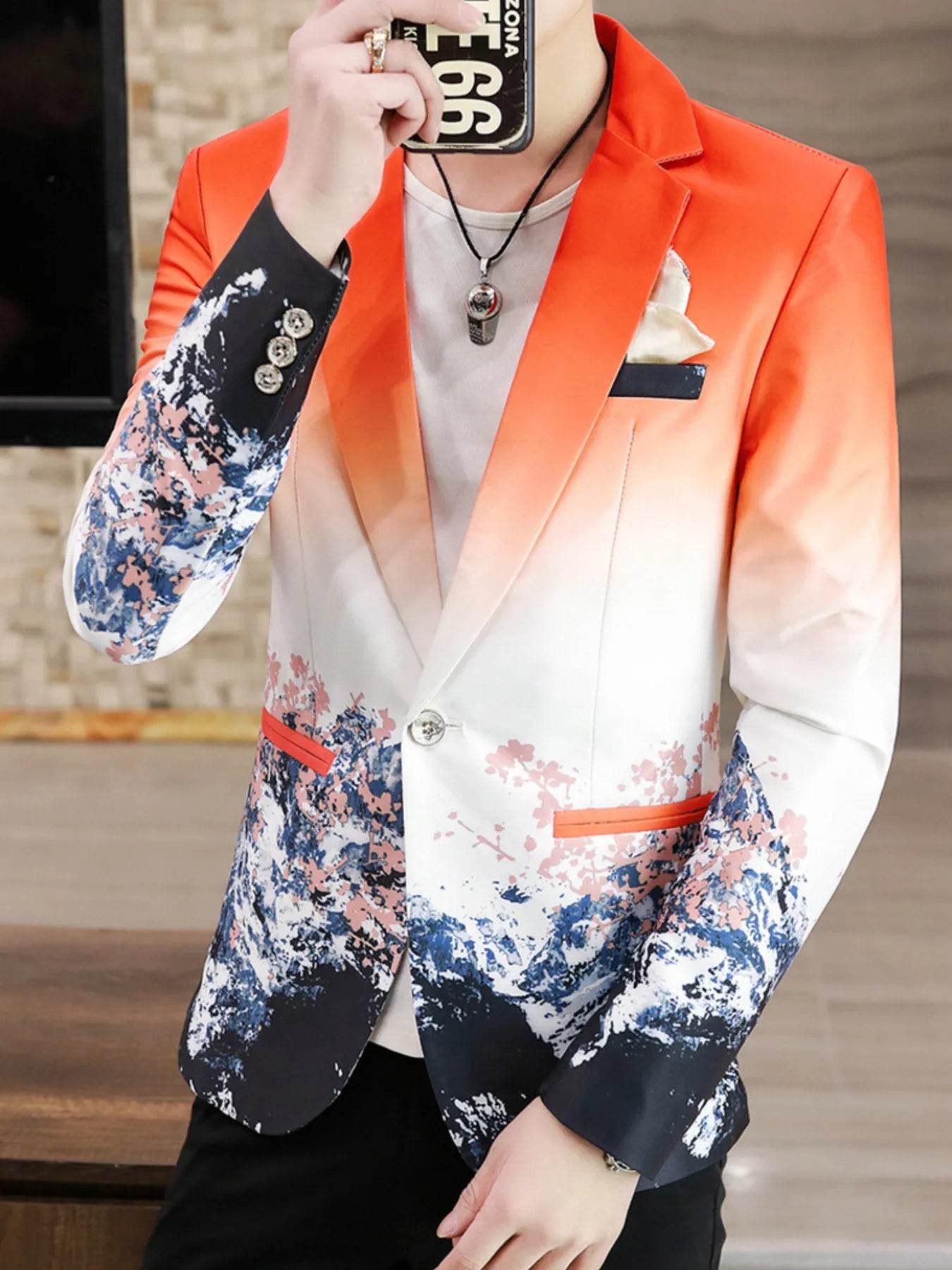 Men's Plus Size Printed One Button Long Sleeve Blazer - Ultim8 Designs 4 U