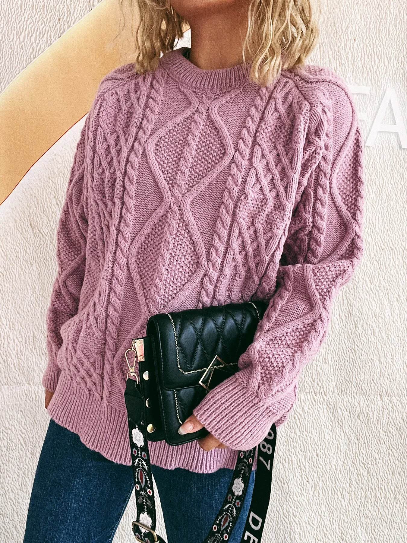 Cable Knit Long Sleeve Sweater - Ultim8 Designs 4 U
