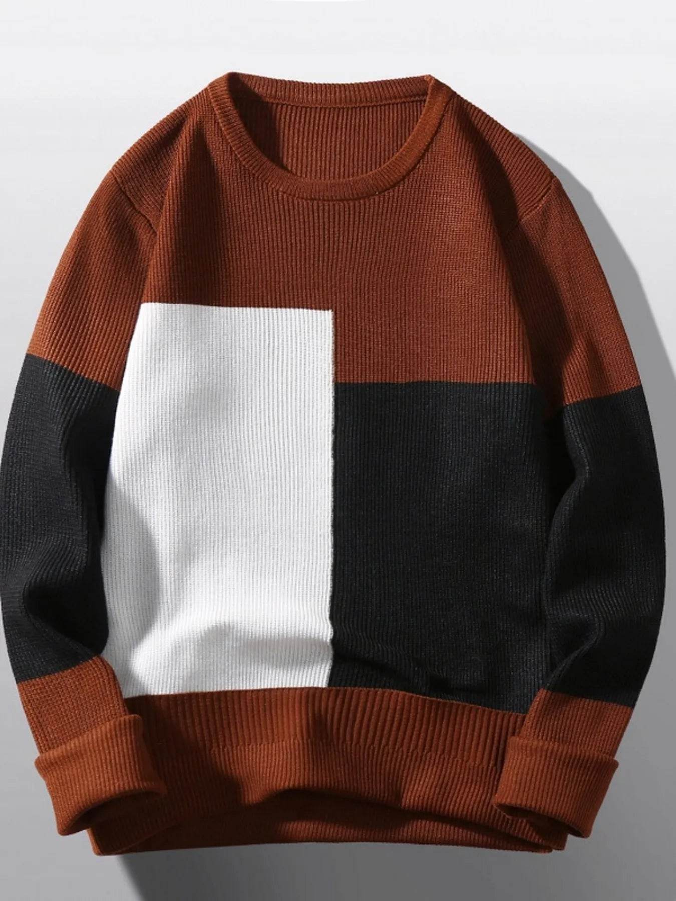Men's Plus Size Color Block Round Neck Sweater - Ultim8 Designs 4 U
