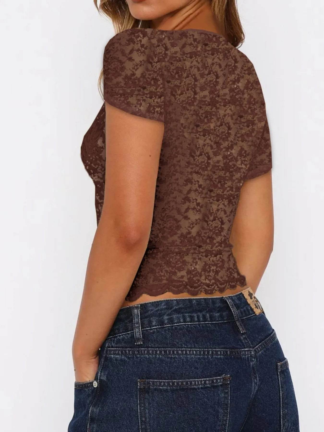 Lace Short Sleeve T-Shirt - Ultim8 Designs 4 U