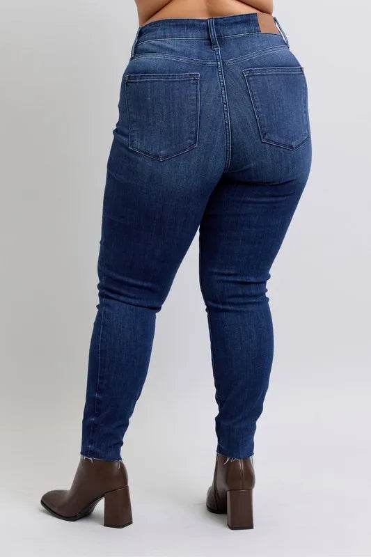 Judy Blue Full Size Mid Rise Skinny Jeans with Raw Hem Plus Size - Ultim8 Designs 4 U