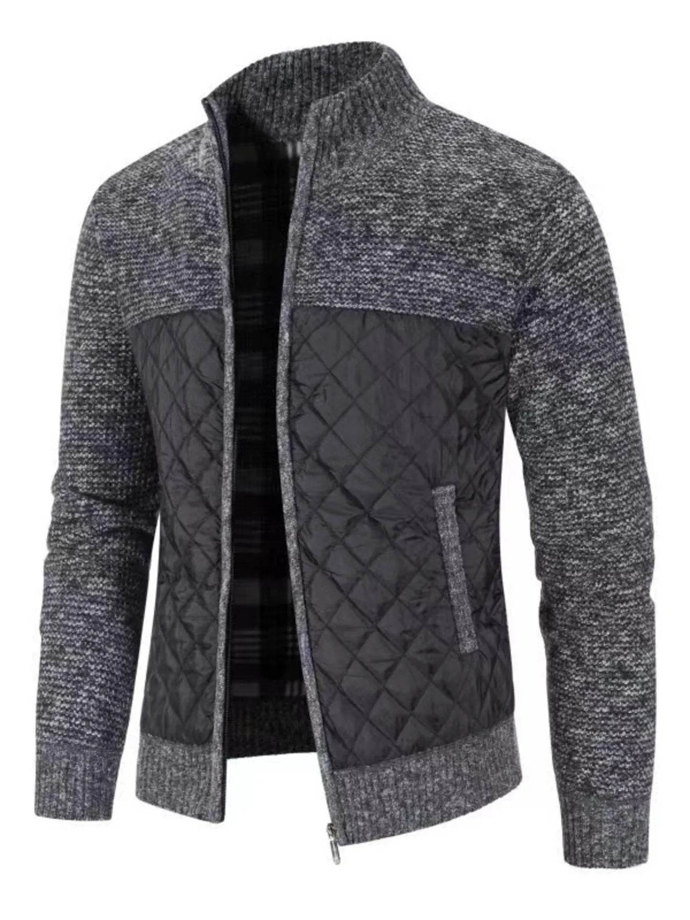 Men's Plus Size Quilted Panel Zip-Up Sweater Cardigan - Ultim8 Designs 4 U
