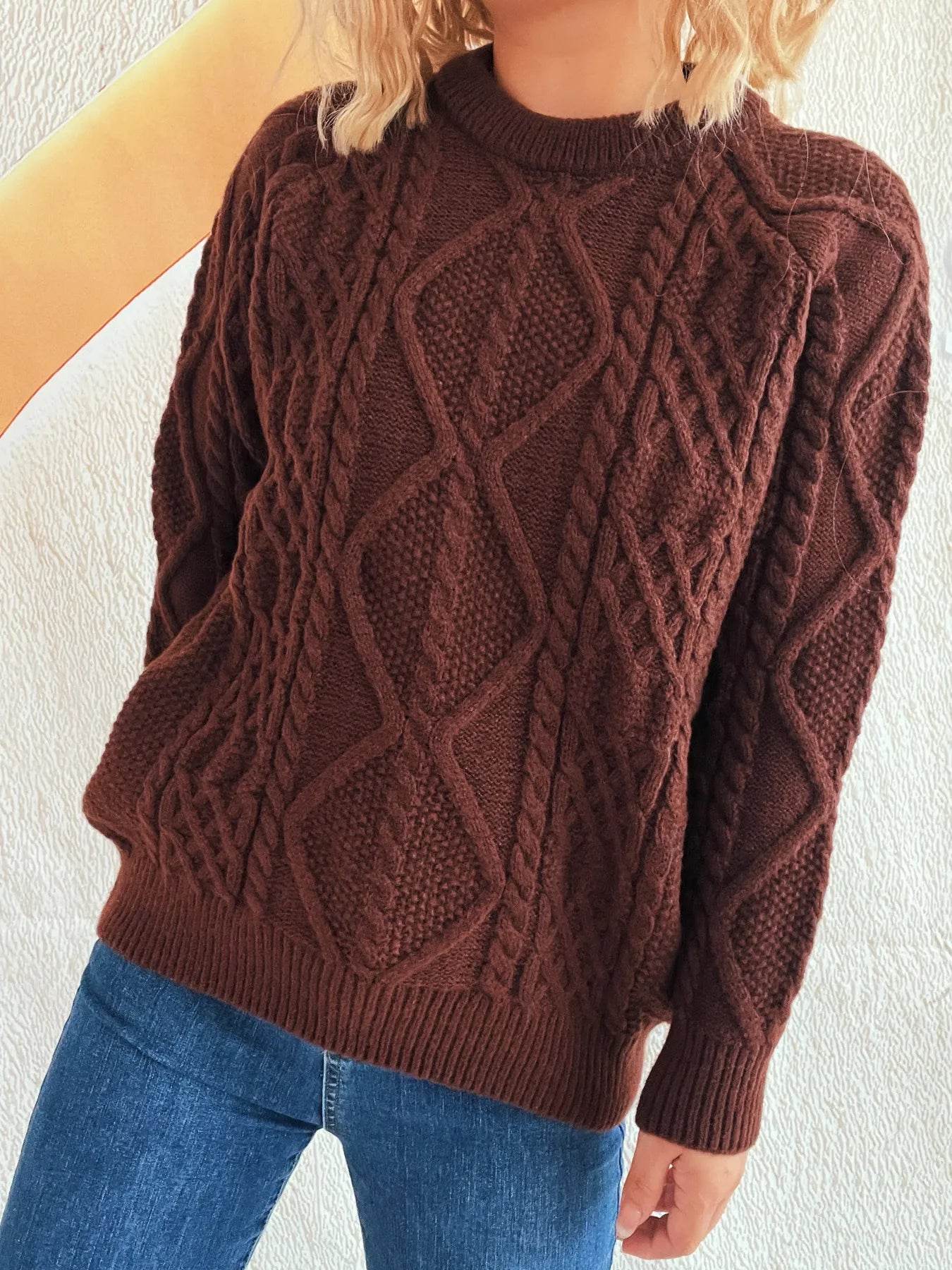 Cable Knit Long Sleeve Sweater - Ultim8 Designs 4 U