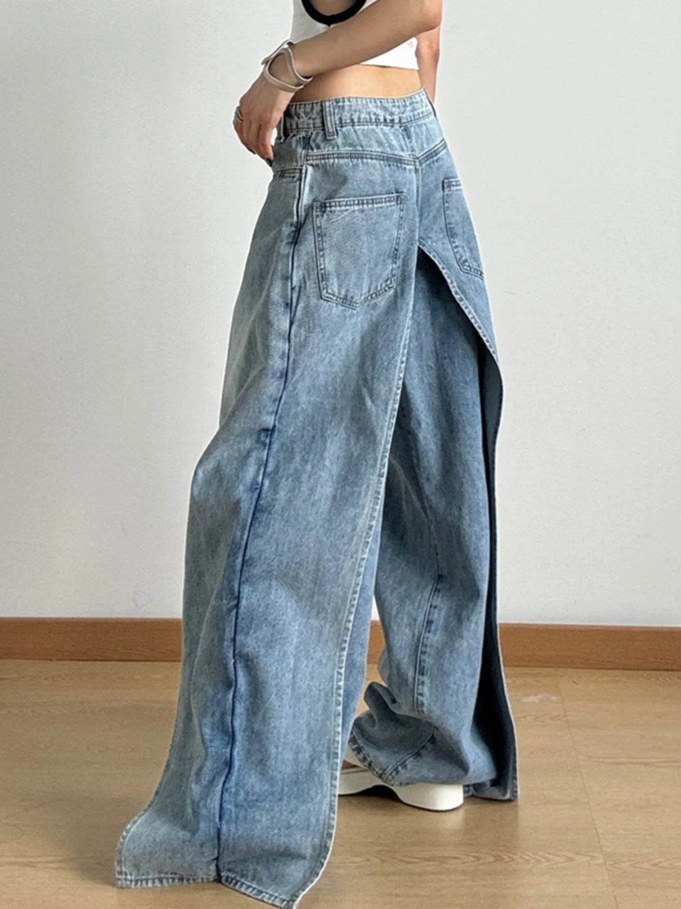 Wide Leg Wash Patchwork Jeans - Ultim8 Designs 4 U