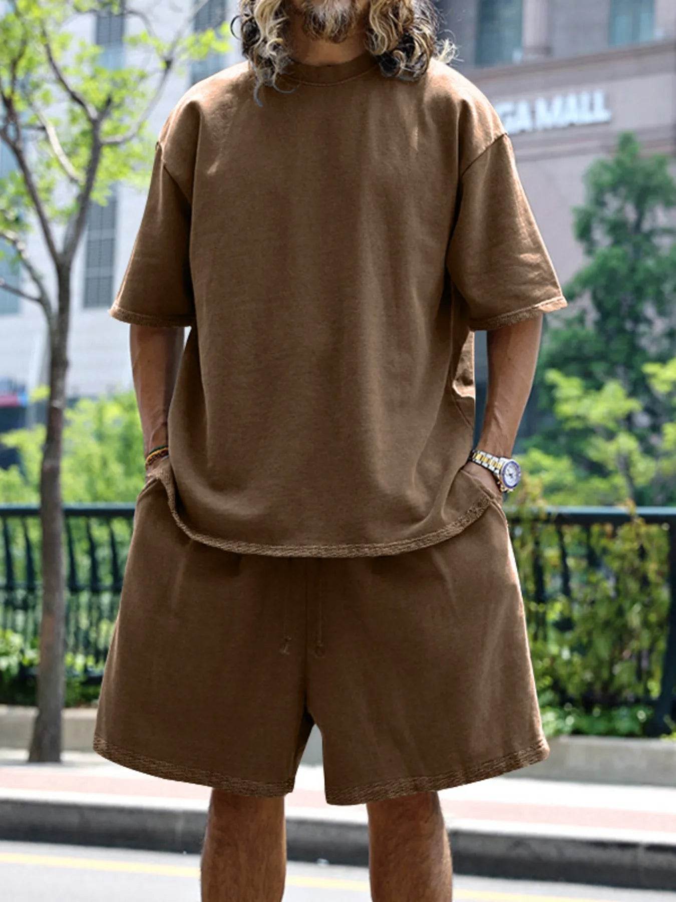 Men's Full Size Round Neck Short Sleeve Top and Shorts Set Plus Size - Ultim8 Designs 4 U