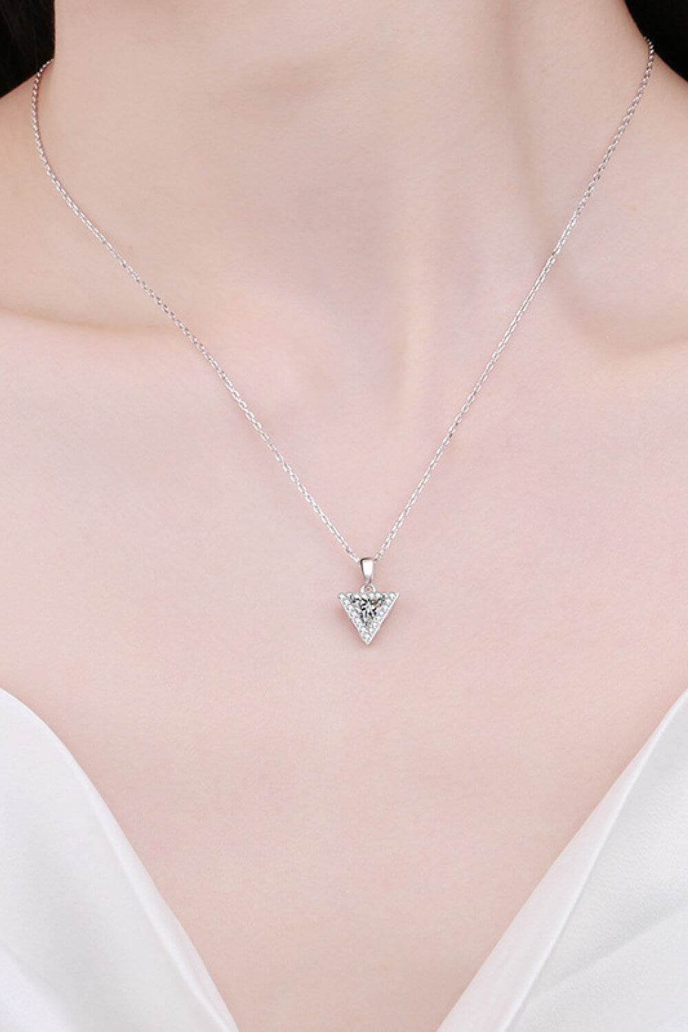925 Sterling Silver Triangle Moissanite Pendant Necklace - Ultim8 Designs 4 U
