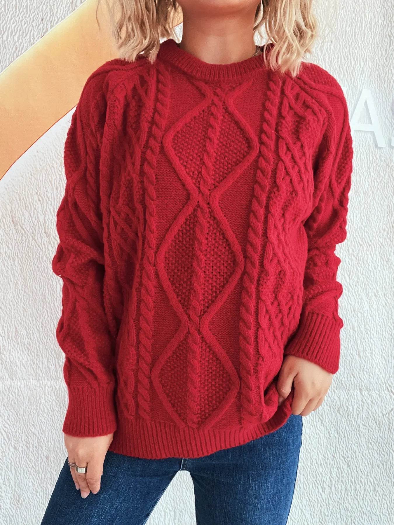 Cable Knit Long Sleeve Sweater - Ultim8 Designs 4 U