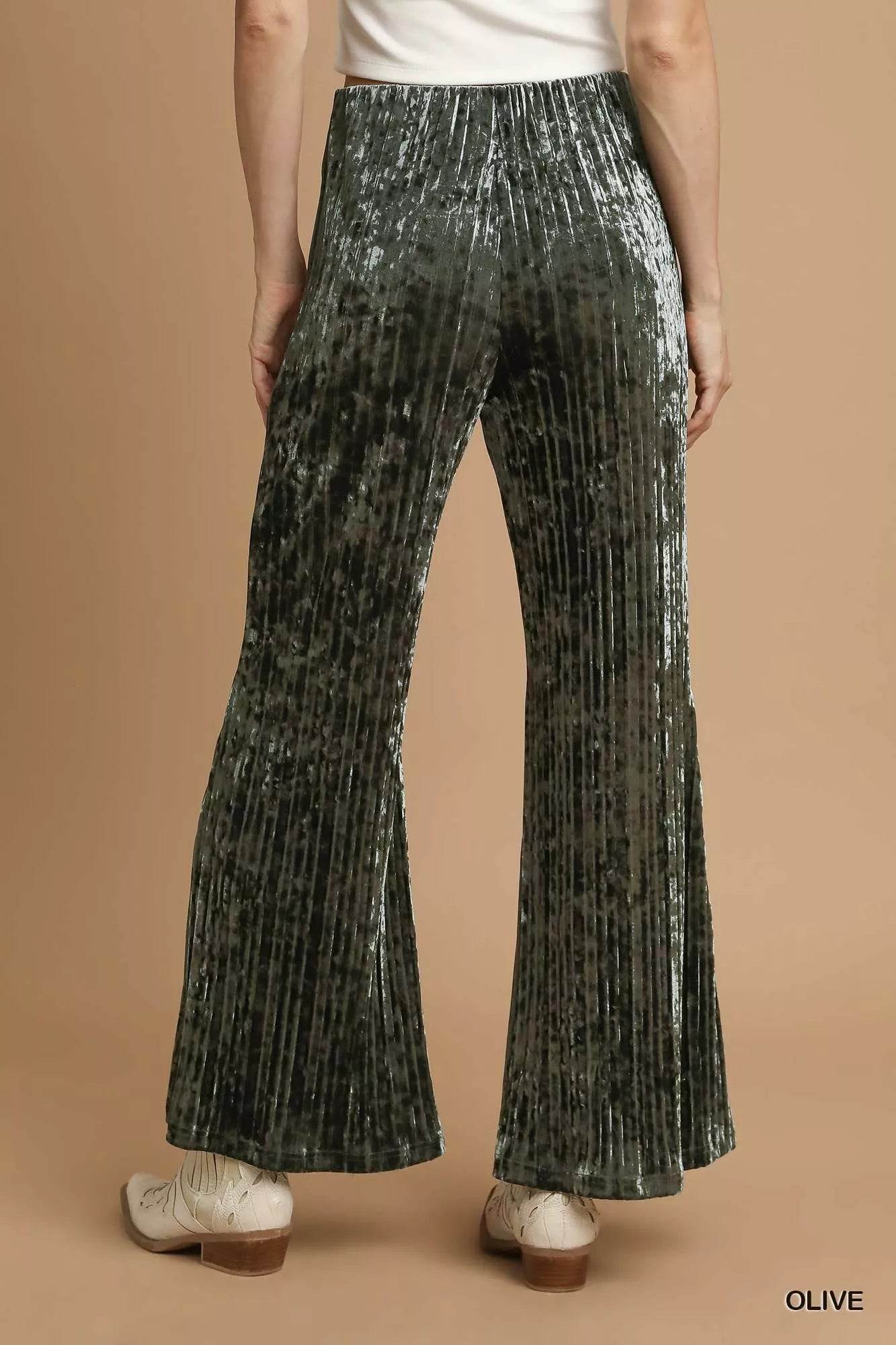 Umgee Velvet Pleated Wide Leg Pants - Ultim8 Designs 4 U