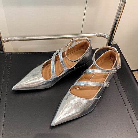 Full Leather Inside And Outside Thick Heel Pointed Buckle Leather Shoes - Ultim8 Designs 4 U