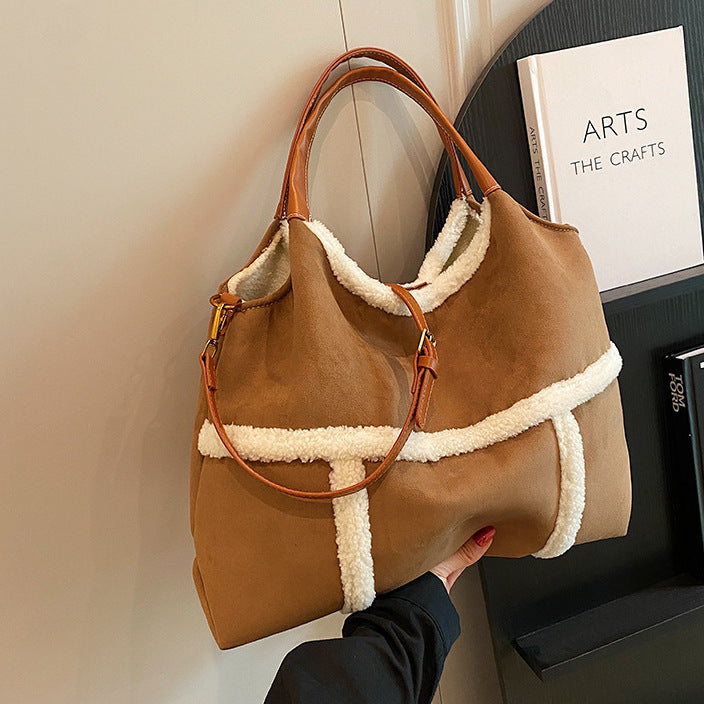 Handbags - Totes - 2pcs Women Plush Casual Large-Capacity Suede Winter
