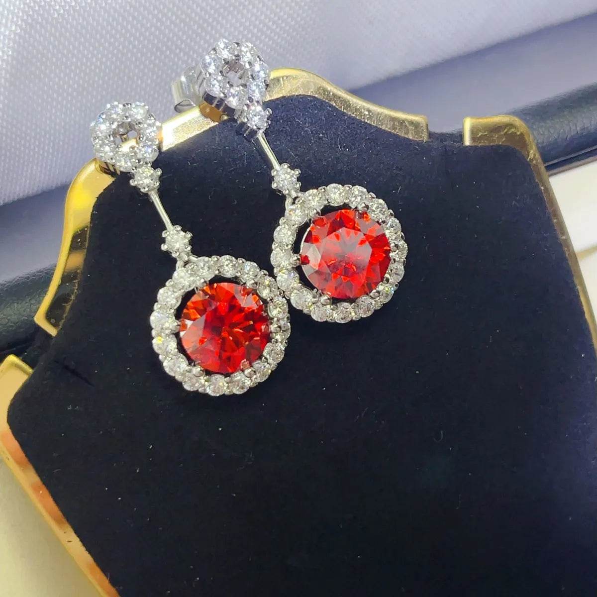 4 Carat Ruby Red Crystal Drop Earrings with Rhinestone Halo - Ultim8 Designs 4 U