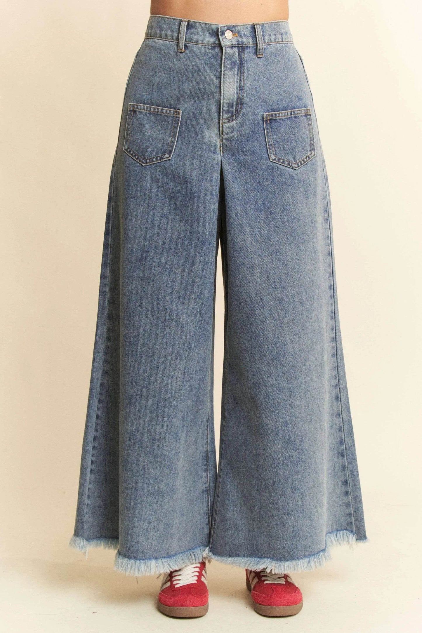 Davi & Dani Patch Pocket Wide Leg Culotte Jeans - Ultim8 Designs 4 U