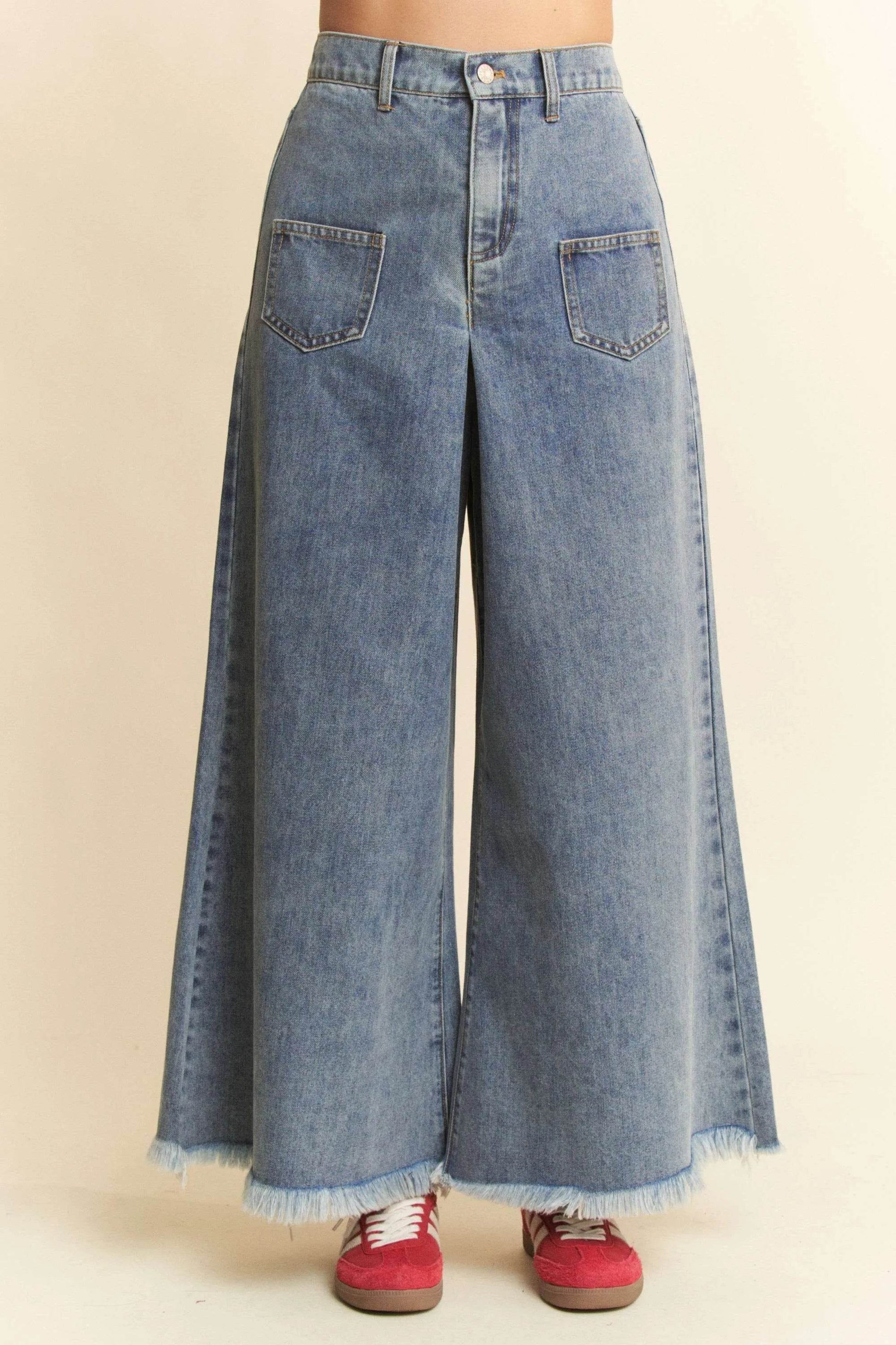 Davi & Dani Patch Pocket Wide Leg Culotte Jeans - Ultim8 Designs 4 U