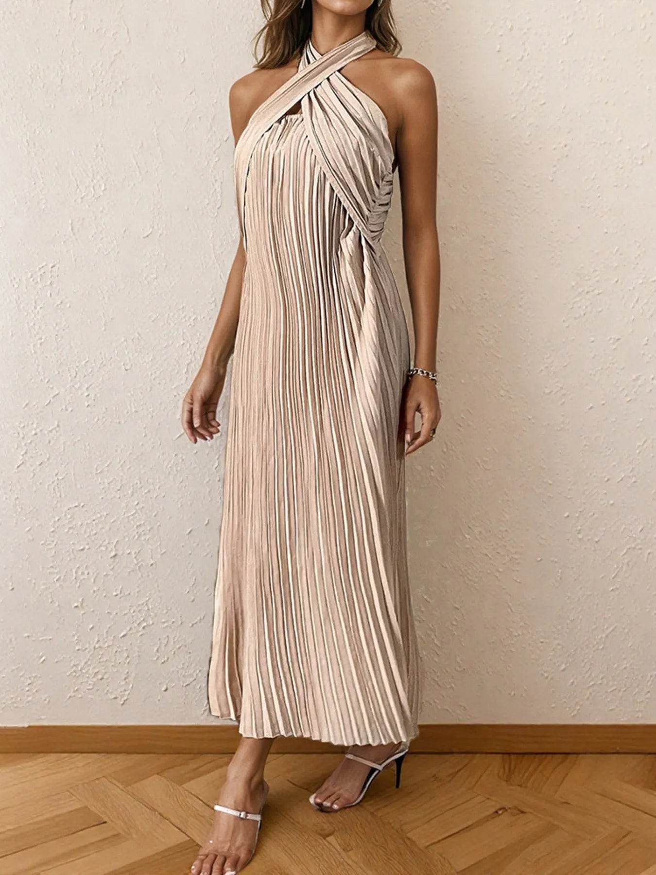 Pleated Halter Neck Midi Dress - Ultim8 Designs 4 U