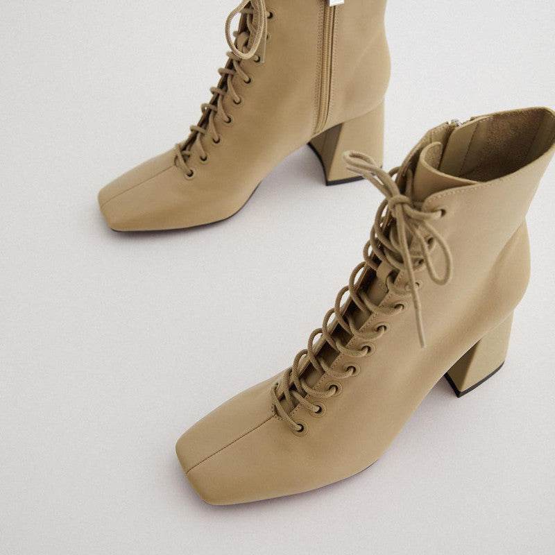 women's strap cow leather high heel short boots - Ultim8 Designs 4 U