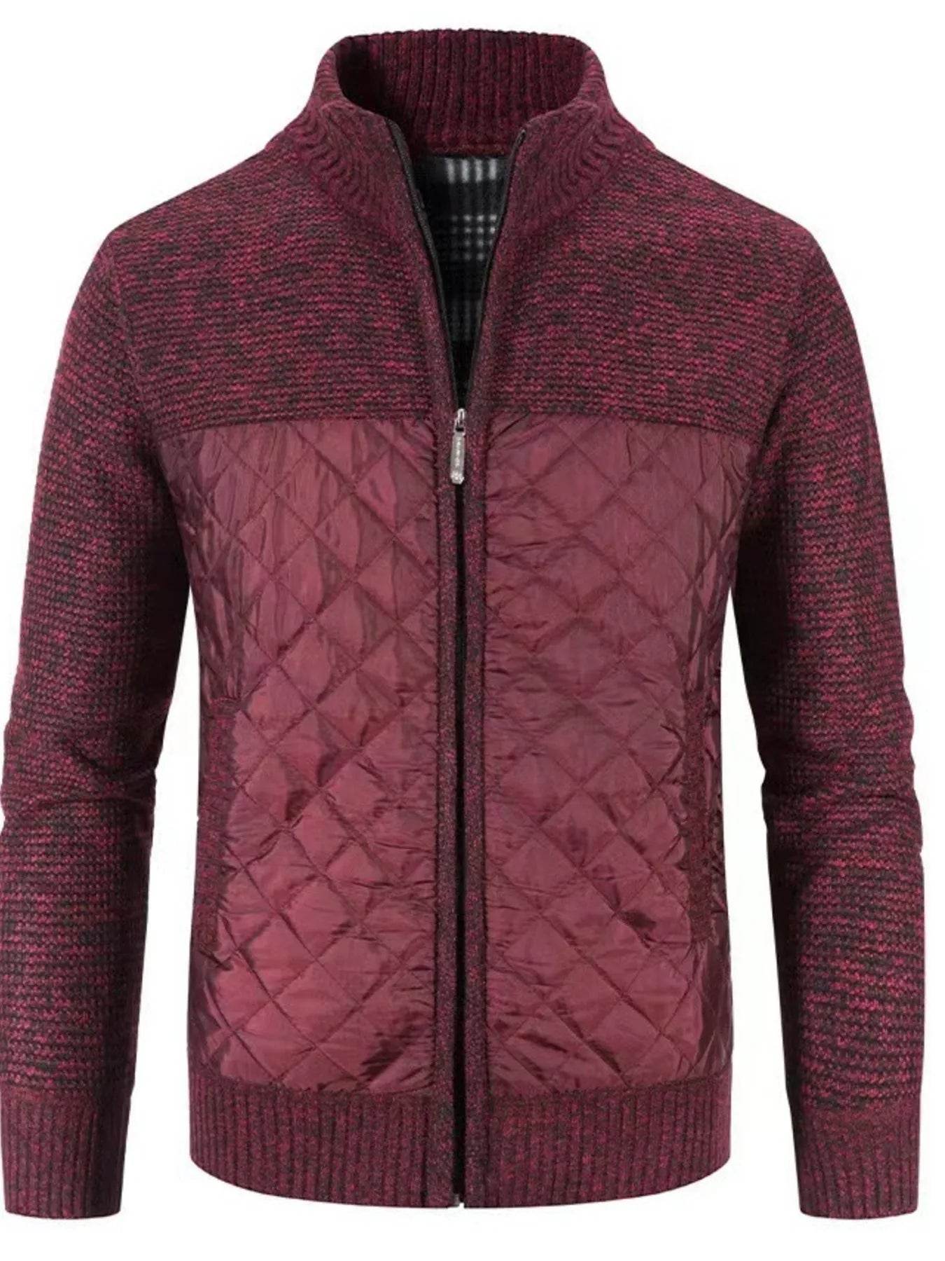 Men's Plus Size Quilted Panel Zip-Up Sweater Cardigan - Ultim8 Designs 4 U