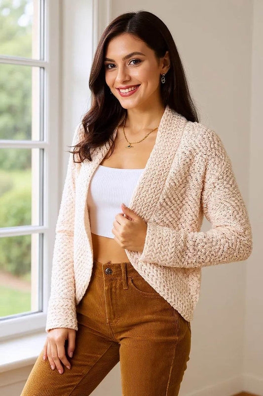 Double Take Open Front Long Sleeve Cardigan - Ultim8 Designs 4 U