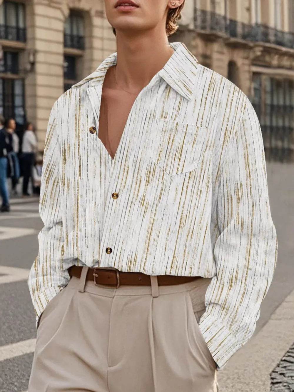 Men's Full Size Button Down Long Sleeve Striped Shirt Plus Size - Ultim8 Designs 4 U